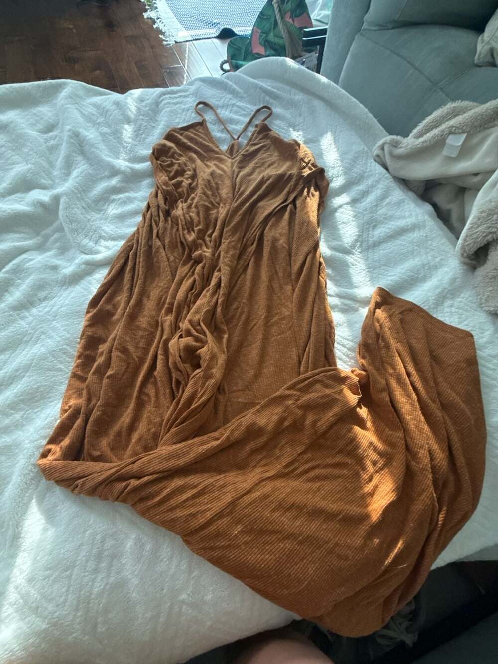 Free People FP Beach Ribbed Slub Knit Maxi Dress Rust Copper Size XS